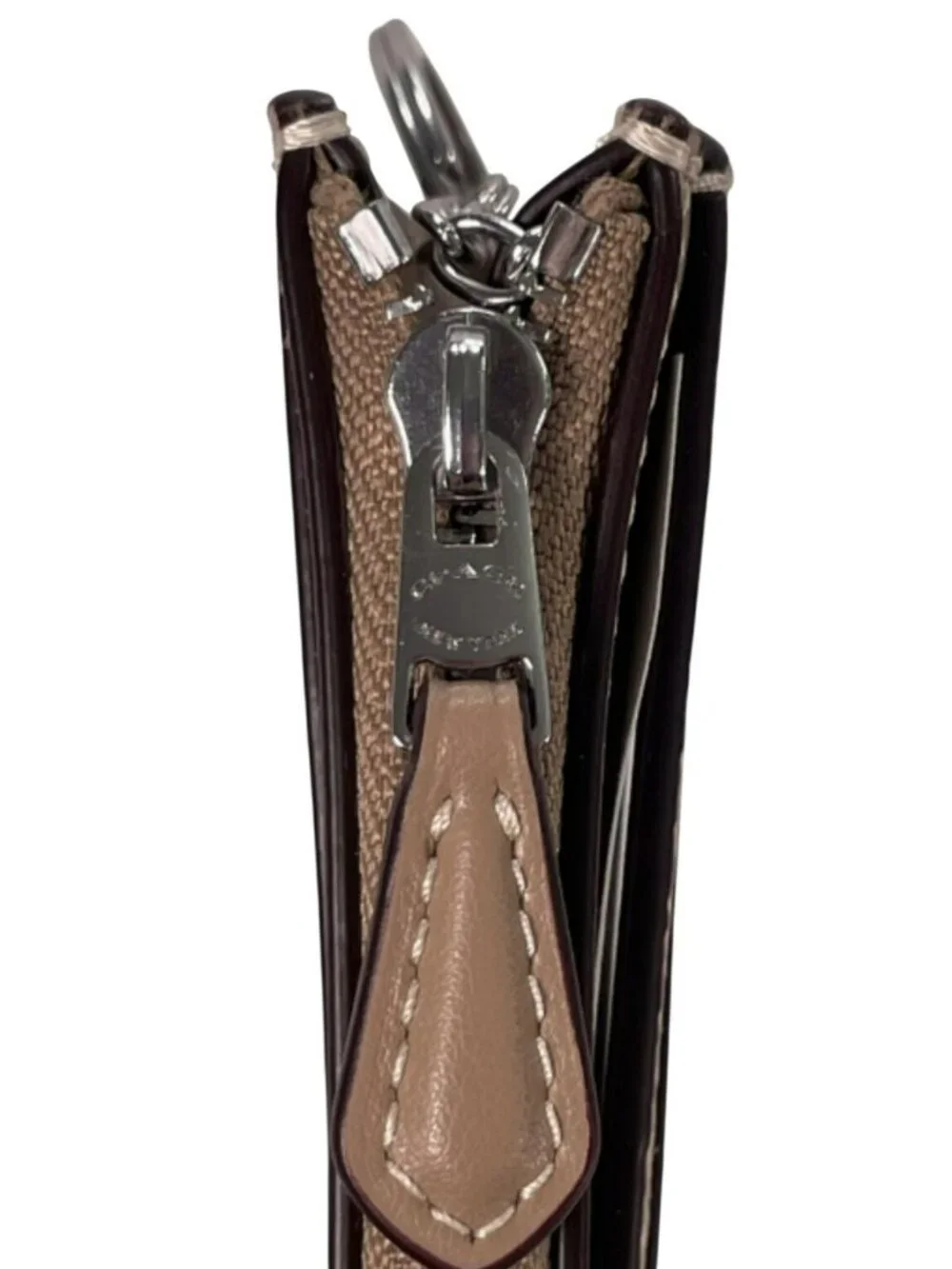 Coach Mini Skinny ID Case Key Ring Beige & Brown Authentic NEW